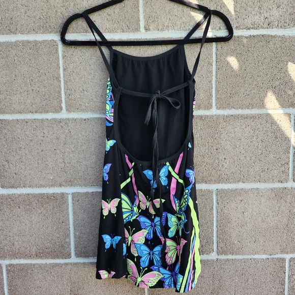 y2k vibe neon butterfly glow in the dark rave halter neck mini dress - Picture 4 of 9